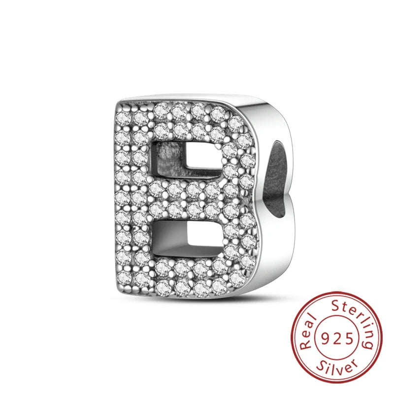 925 Sterling Silber Buchstaben-Kollektion A-Z mit Zirkonia