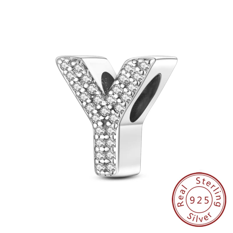 925 Sterling Silber Buchstaben-Kollektion A-Z mit Zirkonia