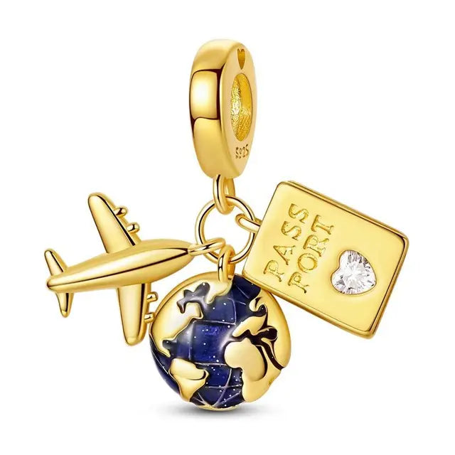 Charm-Anhänger Weltkugel & Flugzeug 925