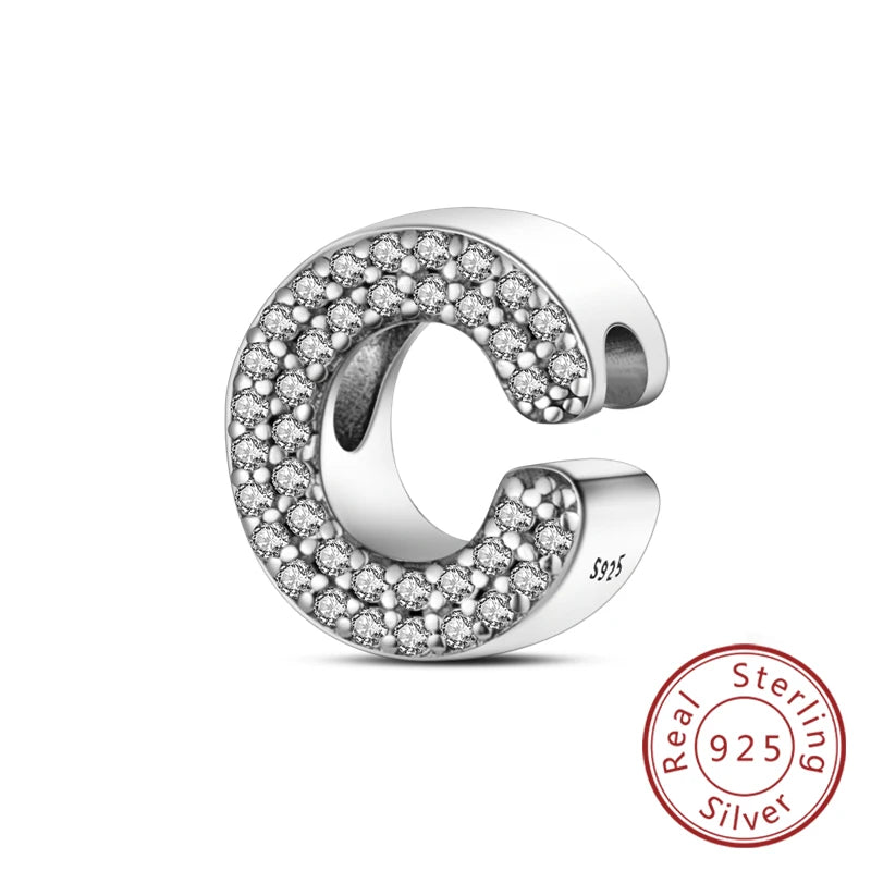 925 Sterling Silber Buchstaben-Kollektion A-Z mit Zirkonia