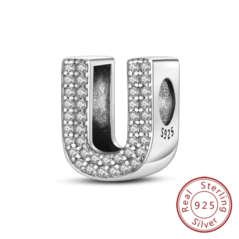 925 Sterling Silber Buchstaben-Kollektion A-Z mit Zirkonia