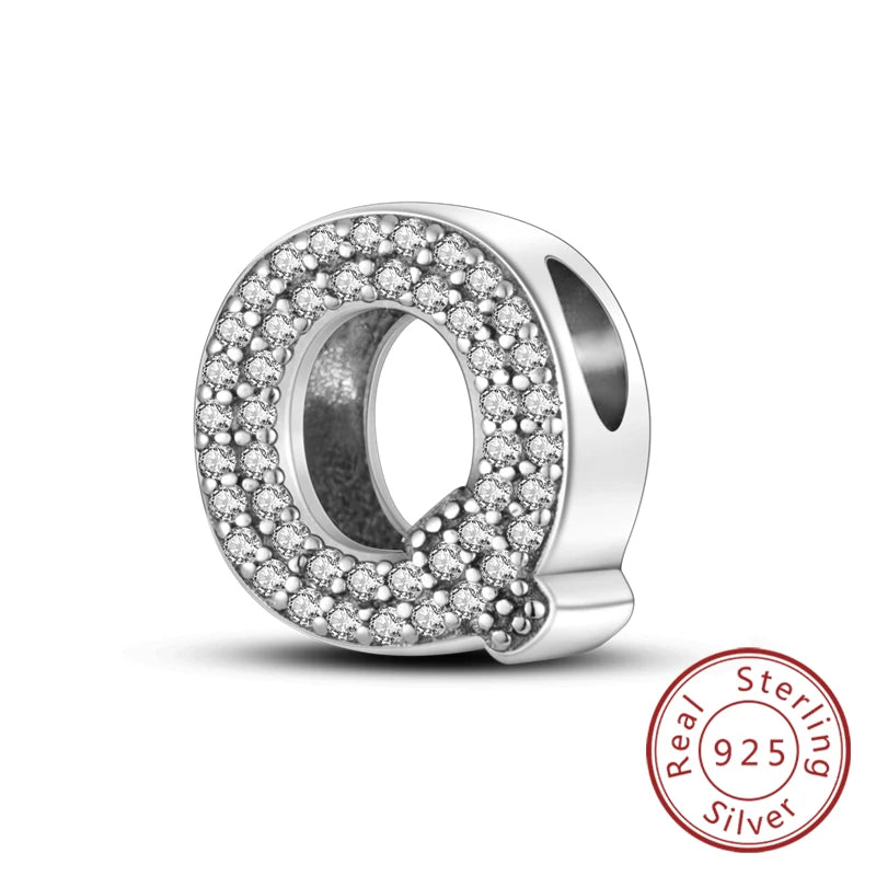 925 Sterling Silber Buchstaben-Kollektion A-Z mit Zirkonia