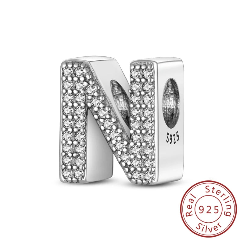 925 Sterling Silber Buchstaben-Kollektion A-Z mit Zirkonia
