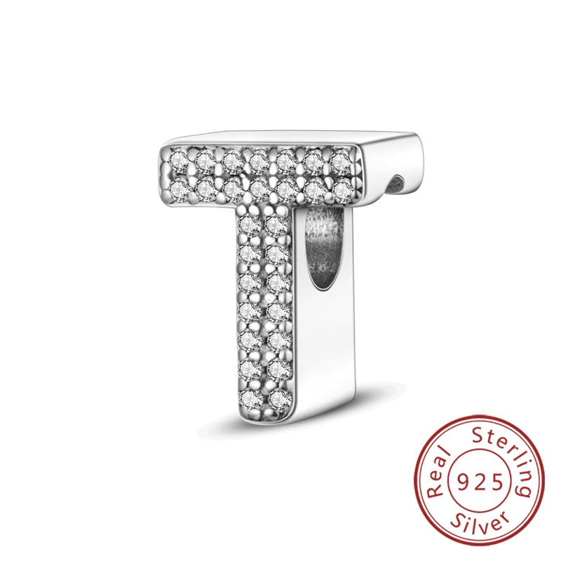 925 Sterling Silber Buchstaben-Kollektion A-Z mit Zirkonia