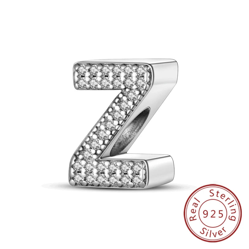 925 Sterling Silber Buchstaben-Kollektion A-Z mit Zirkonia