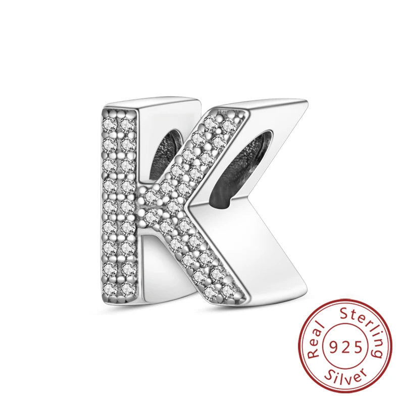 925 Sterling Silber Buchstaben-Kollektion A-Z mit Zirkonia
