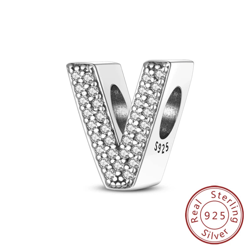 925 Sterling Silber Buchstaben-Kollektion A-Z mit Zirkonia