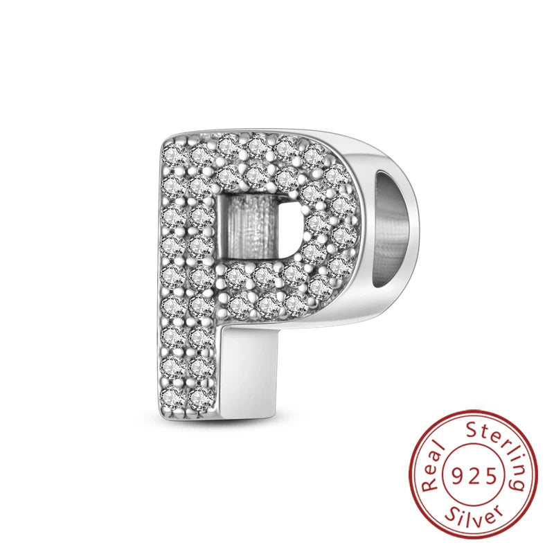 925 Sterling Silber Buchstaben-Kollektion A-Z mit Zirkonia