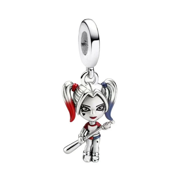 925 Sterling Silber Charm Anhänger DC Comics Harley Quinn Figur mit Baseballschläger