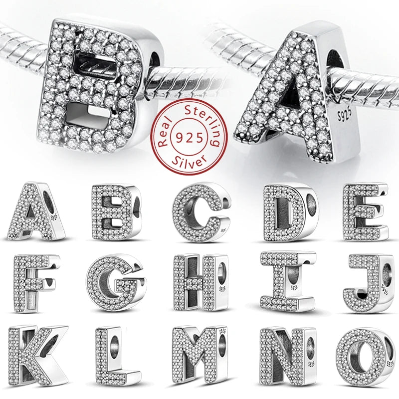 925 Sterling Silber Buchstaben-Kollektion A-Z mit Zirkonia