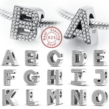 925 Sterling Silber Buchstaben-Kollektion A-Z mit Zirkonia