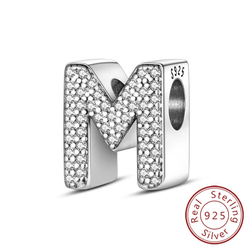 925 Sterling Silber Buchstaben-Kollektion A-Z mit Zirkonia